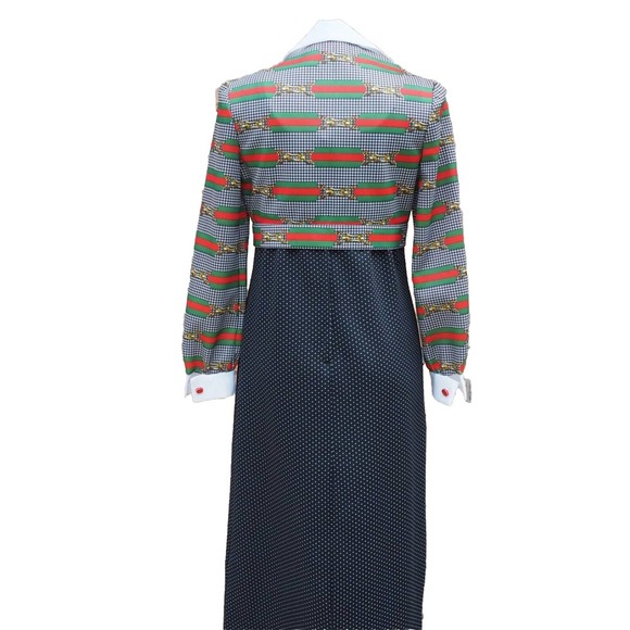 70s Jerell of Texas Black White Polka Dot Houndstooth Designer Bit Print Maxi - Picture 8 of 10